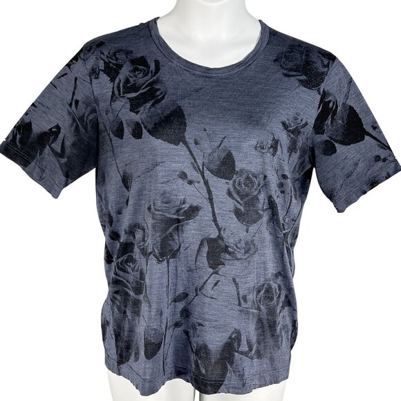 Dolce & Gabbana Men 50 L Black Rose T-Shirt Made In Italy 100% Silk Leather Logo - Picture 1 of 13